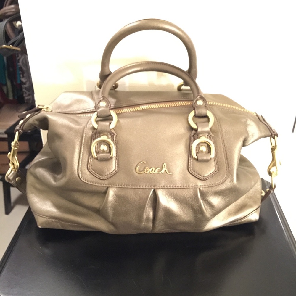 Coach metallic pewter bowling style bag